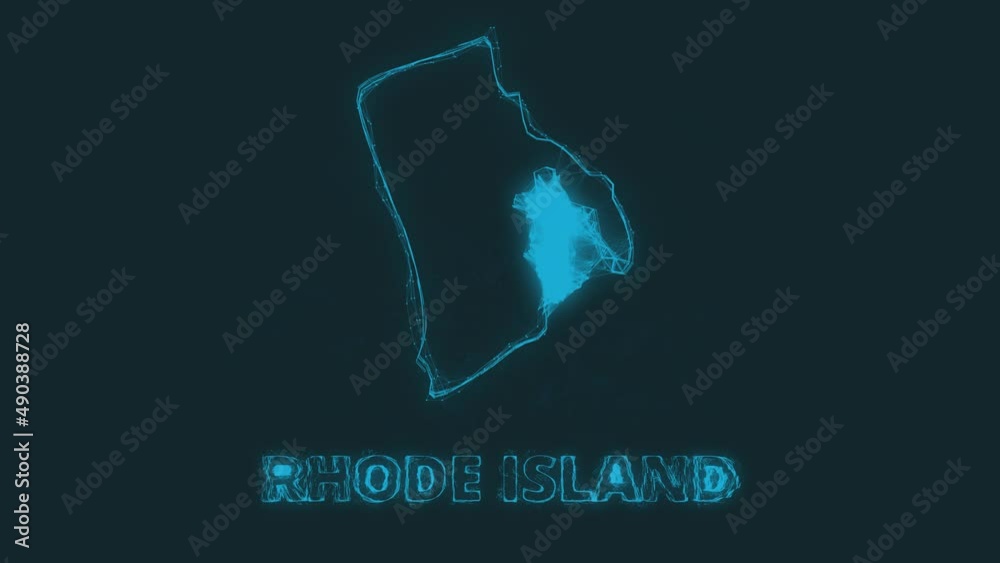 Poster Plexus flat map showing the state of Rhode Island from the United State of America on black background. USA. Plexus map of Rhode Island