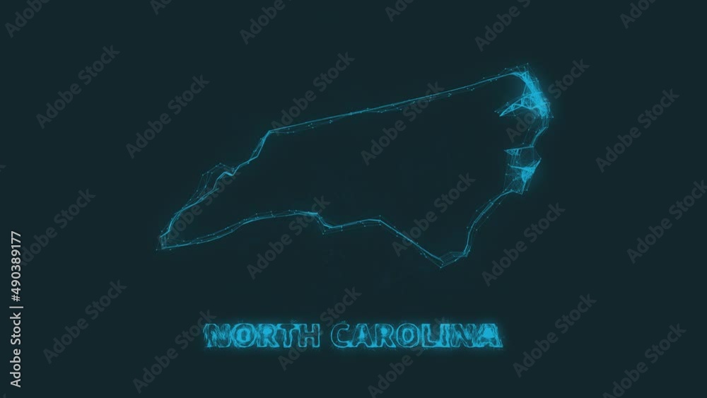 Poster Plexus flat map showing the state of North Carolina from the United State of America on black background. USA. Plexus map of North Carolina