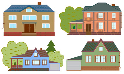 set of beautiful houses will decorate your design. A group of houses is suitable for advertising a real estate agency, sale or rental. Vector illustration. - 490389727