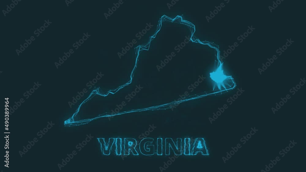Poster Plexus flat map showing the state of Virginia from the United State of America on black background. USA. Plexus map of Virginia