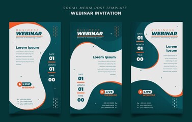 Social Media Post template with waving green and orange in white background design