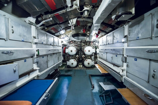Inside a Submarine with Torpedo in Milan, Italy.