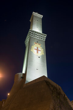 Lighthouse of Genoa is the Tallest Lighthouses in the World, Lanterna di Genova in Dusk in Liguria, Italy.