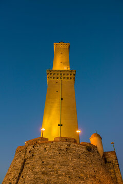 Lighthouse of Genoa is the Tallest Lighthouses in the World, Lanterna di Genova in Dusk in Liguria, Italy.