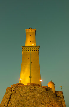 Lighthouse of Genoa is the Tallest Lighthouses in the World, Lanterna di Genova in Dusk in Liguria, Italy.