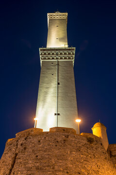 Lighthouse of Genoa is the Tallest Lighthouses in the World, Lanterna di Genova in Dusk in Liguria, Italy.