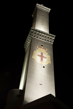 Lighthouse of Genoa is the Tallest Lighthouses in the World, Lanterna di Genova in Dusk in Liguria, Italy.