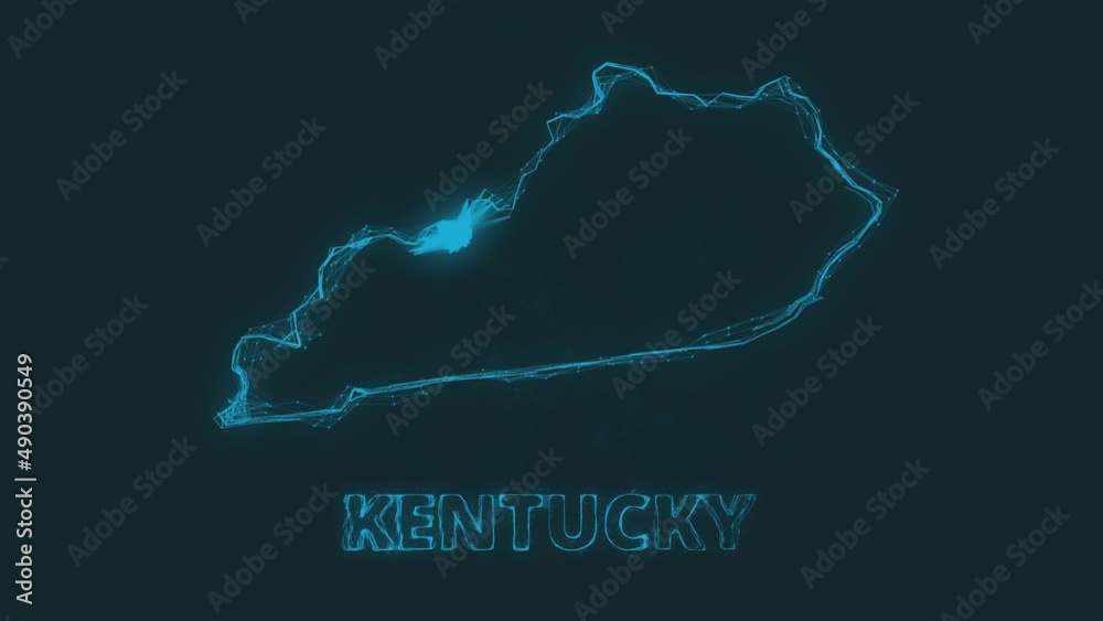 Poster Plexus flat map showing the state of Kentucky from the United State of America on black background. USA. Plexus map of Kentucky