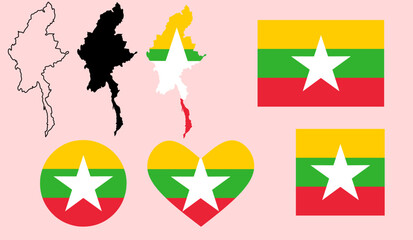 myanmar map flag icon set