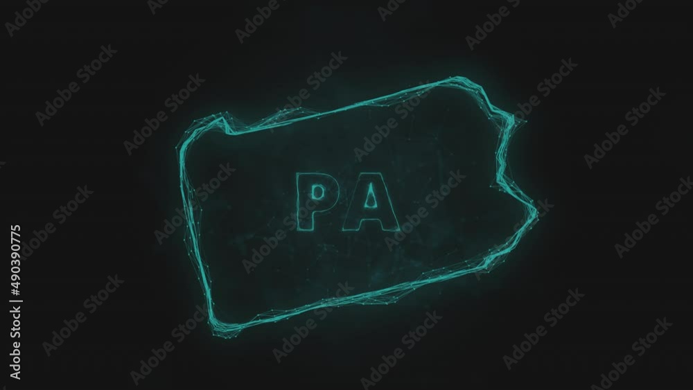 Poster Plexus flat map showing the state of Pennsylvania from the United State of America on black background. USA. Plexus map of Pennsylvania