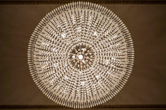 Elegant Crystal Lamp from Directly Below in Milan, Italy.