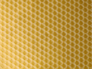 Wax sheet of yellow empty bees cells, yellow natural hexagon texture background