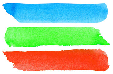 Set of Colorful  watercolor brush strokes on white texture paper. Watercolor hand painted brush strokes set. Isolated on white background. Made myself.