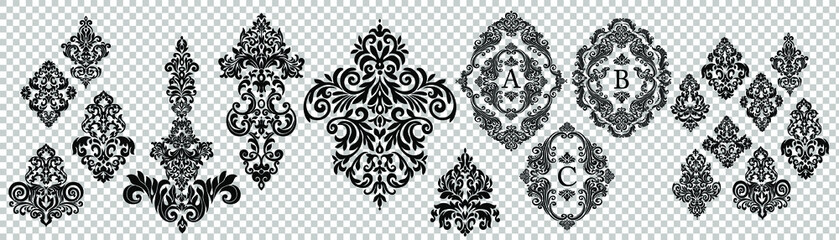 Oriental vector damask patterns for greeting cards and wedding invitations.