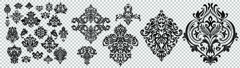 Oriental vector damask patterns for greeting cards and wedding invitations.