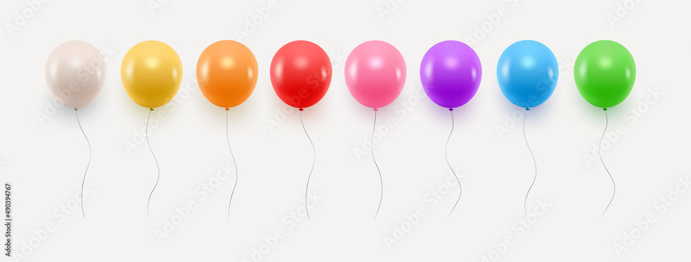 Wall mural vector set of colorful floating balloons with ribbons