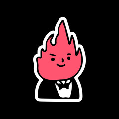 Fire head character wearing tuxedo, illustration for t-shirt, sticker, or apparel merchandise. With doodle, retro, and cartoon style.