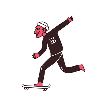 Hype devil riding skateboard, illustration for t-shirt, sticker, or apparel merchandise. With doodle, retro, and cartoon style.