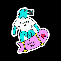 Cool crocodile freestyle with skateboard, illustration for t-shirt, sticker, or apparel merchandise. With doodle, retro, and cartoon style.
