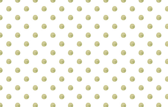 Seamless polka dots pattern with green watercolor circles on white background. Simple dotted layout.