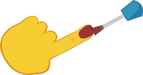 Vector illustration of a yellow hand painting the index fingernail with a nail pint