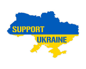 Support Ukraine - vector illustration. Ukrainian map in the colors of the national flag. Blue and yellow conceptual idea - supporting Ukraine country for the during the russian occupation. Stop war.