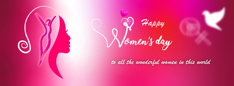 International Women's day, facebook coverphoto, landing page, linkedin,  twitter header, happy women's day, celebrating, woman silhouette, rainbow, abstract background, gradient, vector, resizeable,