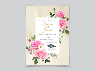 Hand drawn rose wedding invitation card