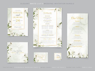 White Lily wedding invitation card set