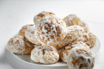 Plate with tasty homemade gingerbread cookies.