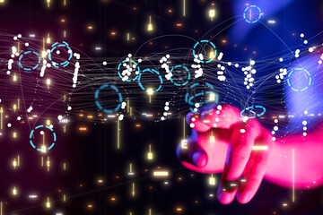 Global network. Blockchain. 3D illustration. Neural networks and artificial intelligence. Abstract