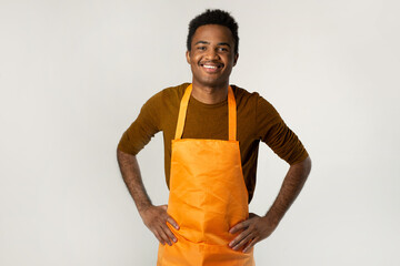 attractive positive american man in apron 