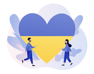 Pray for Ukraine. Heart with colors of Ukrainian flag. No war. Stop war. Save Ukraine. Modern flat cartoon style. Vector illustration on white background