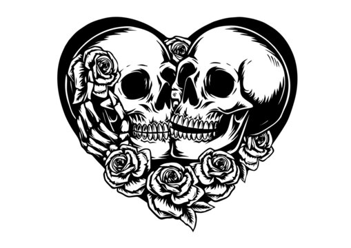 skeletons love heart vector icon
