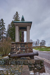 Monument about battle of Villmanstrand in 1741 on Kristiinankatu entrance of fortress in Lappeenranta town. - obrazy, fototapety, plakaty