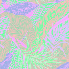 vector seamless stylish trendy tropical patterns with exotic leaves in custom bright colors. Vector lush foliage for stylish pattern surface design