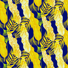 vector seamless stylish trendy tropical patterns with exotic leaves in custom bright colors. Vector lush foliage for stylish pattern surface design
