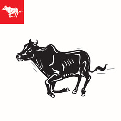 Fototapeta na wymiar bull, running wild animal logo silhouette of cattle run fast vector illustration