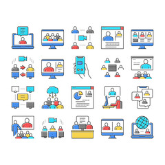 Online Video Meeting Collection Icons Set Vector .