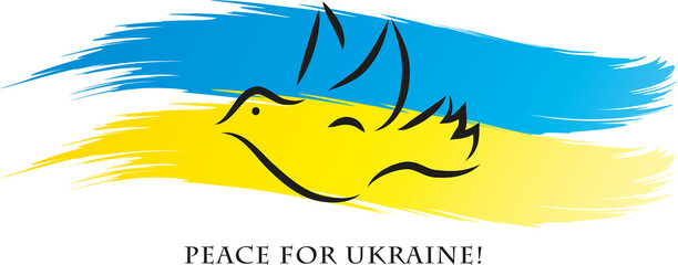 Ukrainische Flagge mit einer Friedenstaube - peace for ukraine, no war