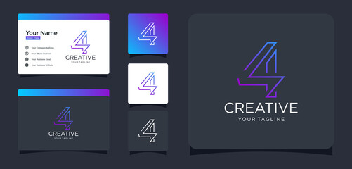 number 4 abstract technology with line style design inspiration