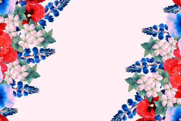 Natural floral background of vibrant flowers. isolated on white background.  summer wildflower bud. Violet wild flower.