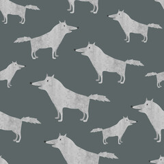 Seamless cartoon wolf silhouette pattern. Vector illustration