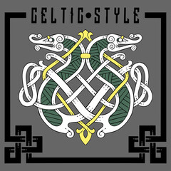 Banner in the Celtic style. Celtic knot patterns with snakes.