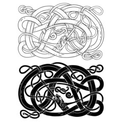 Banner in the Celtic style. Celtic knot patterns with snakes.