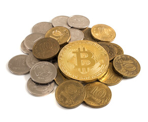 Bitcoin coin on the background of coins
