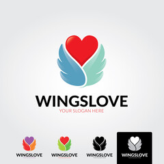 Minimal wings love logo template - vector