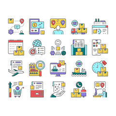Supply Chain Management System Icons Set Vector .