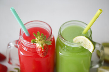Strawberry juice and kiwi and green lime juice smoothie