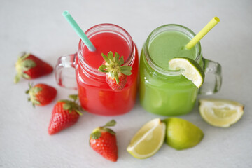 Strawberry juice and kiwi and green lime juice smoothie